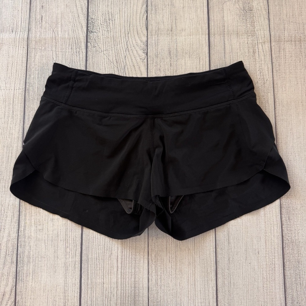 Lululemon Womens Shorts Black Lined Zip Pocket Short Size 4 Workout Running - Picture 2 of 5